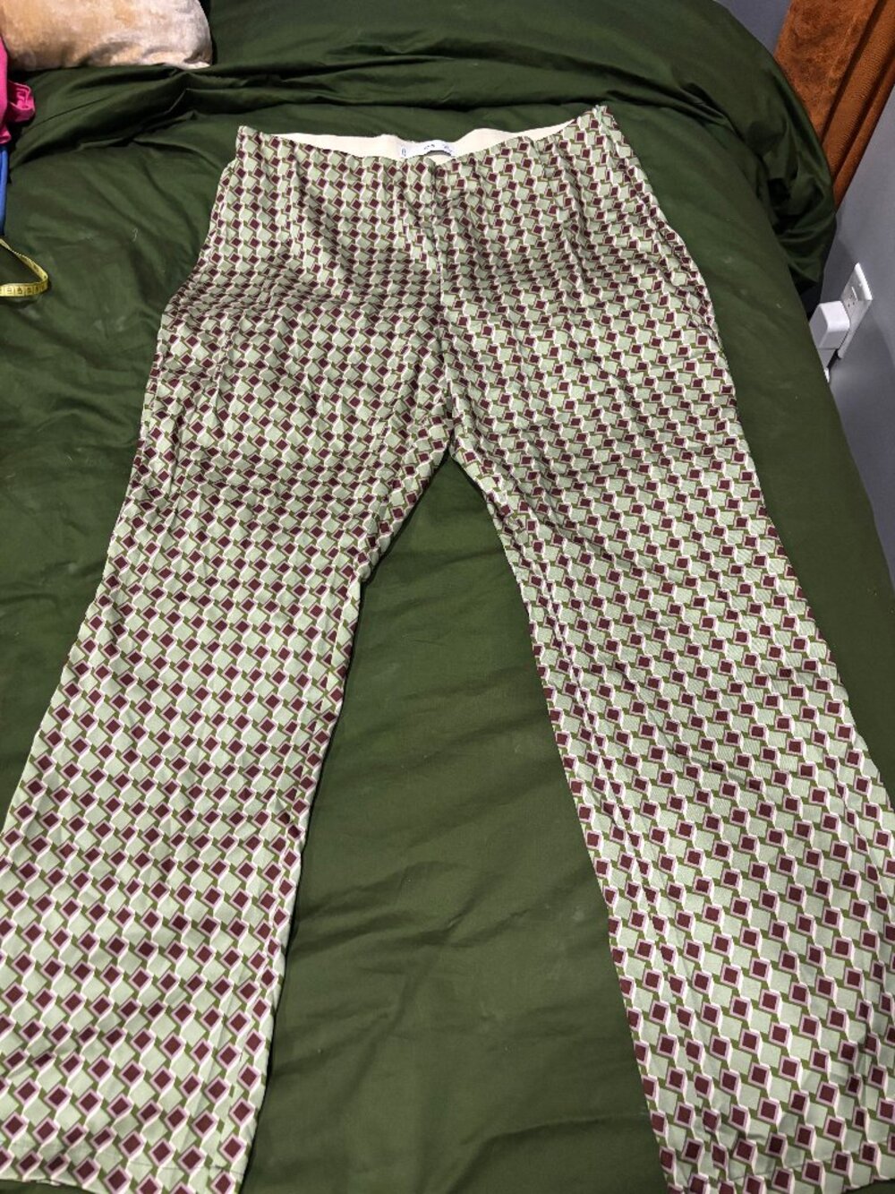 Mango Satin Geometric Print Wide Leg Palazzo Pants | Size XXL